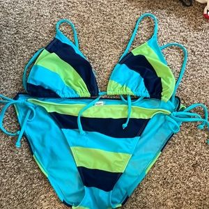 Lime-light blue-navy blue bikini